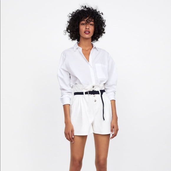 Zara Belted Paperbag White Shorts - Picture 1 of 6